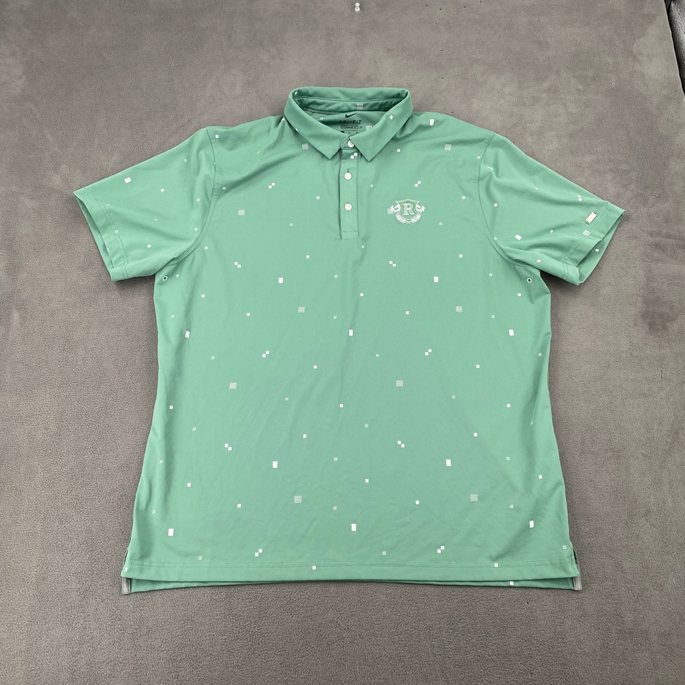 Nike Golf Dri-FIT Polo Shirt Mens XL Green Geometric Print Crest Logo 7889